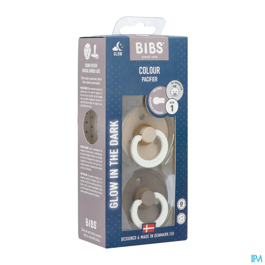 packshot van Bibs Glow in the Dark Fopspeen Duo Vanilla/Oak 0-6 2 stuks