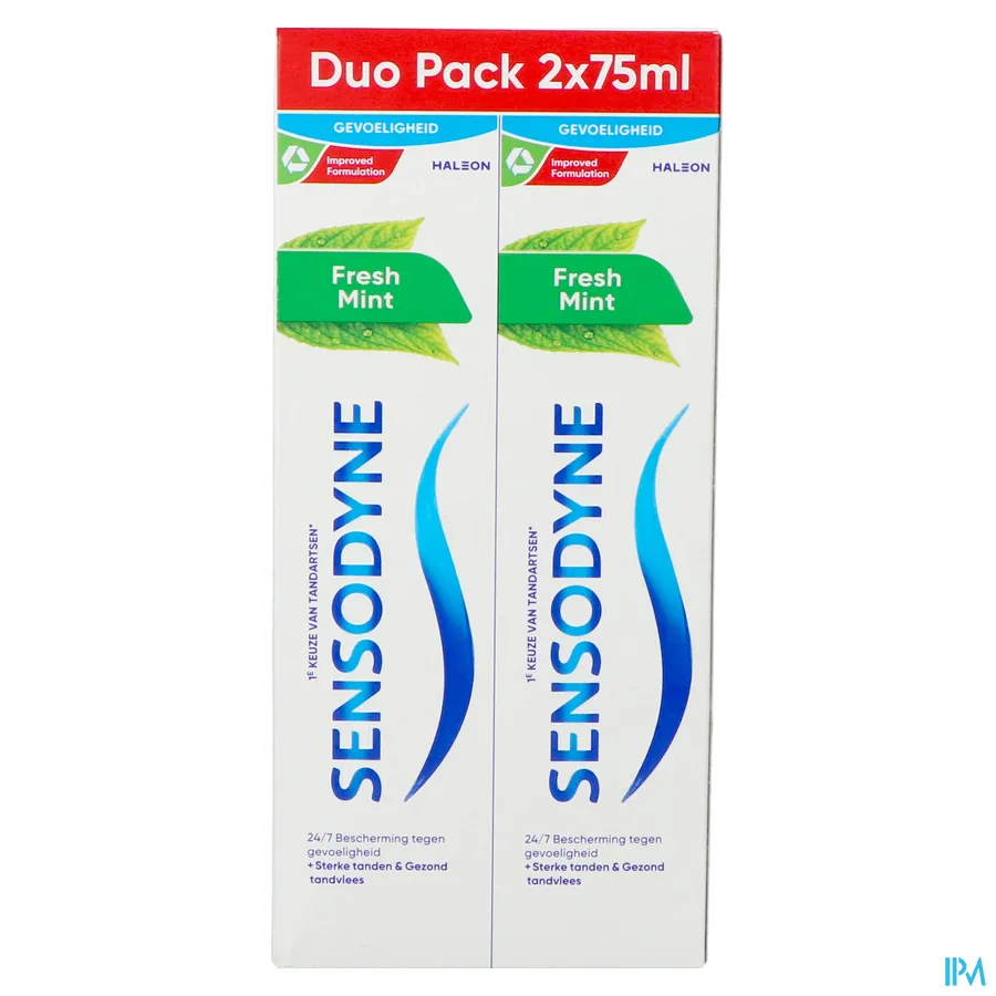 packshot van Sensodyne Fresh Mint Tandpasta Duopack 2 x 75 ml