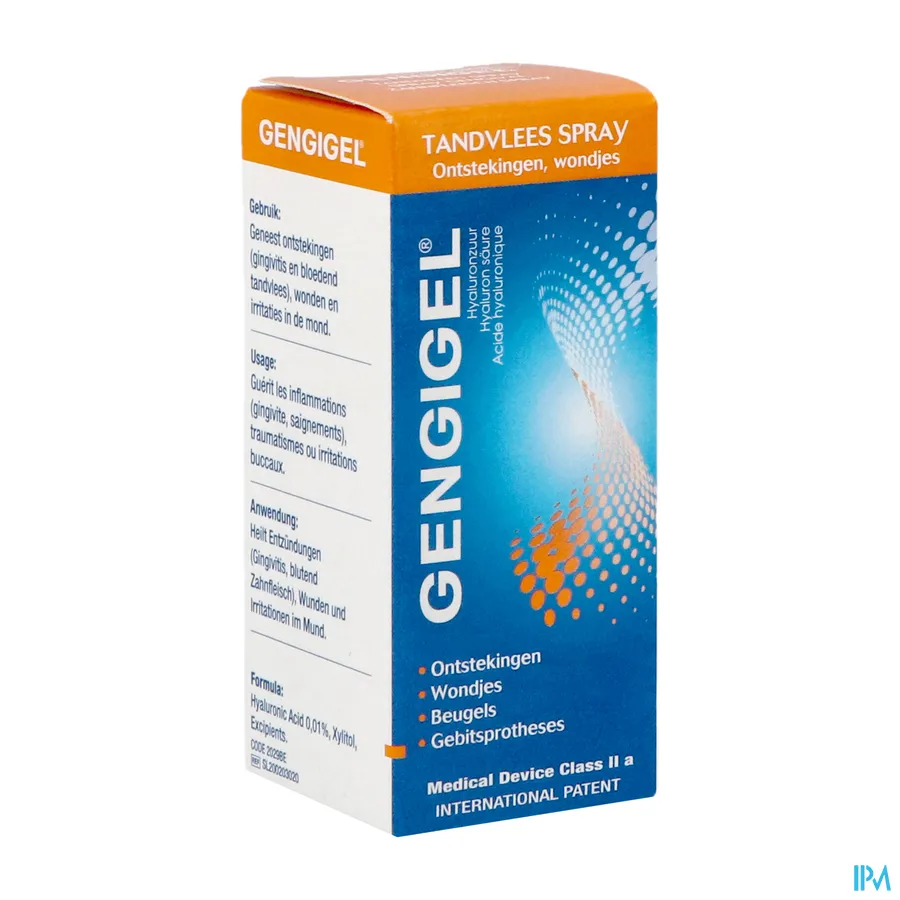 packshot van Gengigel Tandvlees Spray met Hyaluronzuur bij Ontstekingen, Wondjes, Beugels en Gebitsprotheses 20 ml