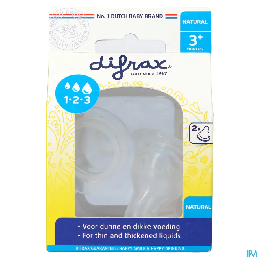 packshot van Difrax 1-2-3 Doseerspeen Natural 2 stuks