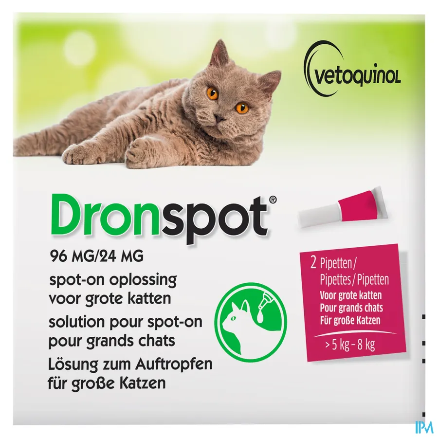 packshot van Dronspot 96 mg/24 mg Spot-on Kat >5-8 kg 2 stuks
