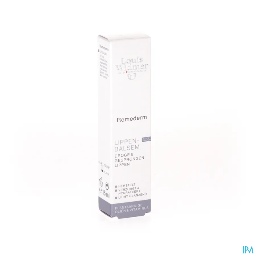 packshot van Louis Widmer Remederm Lippenbalsem zonder Parfum Tube 15 ml