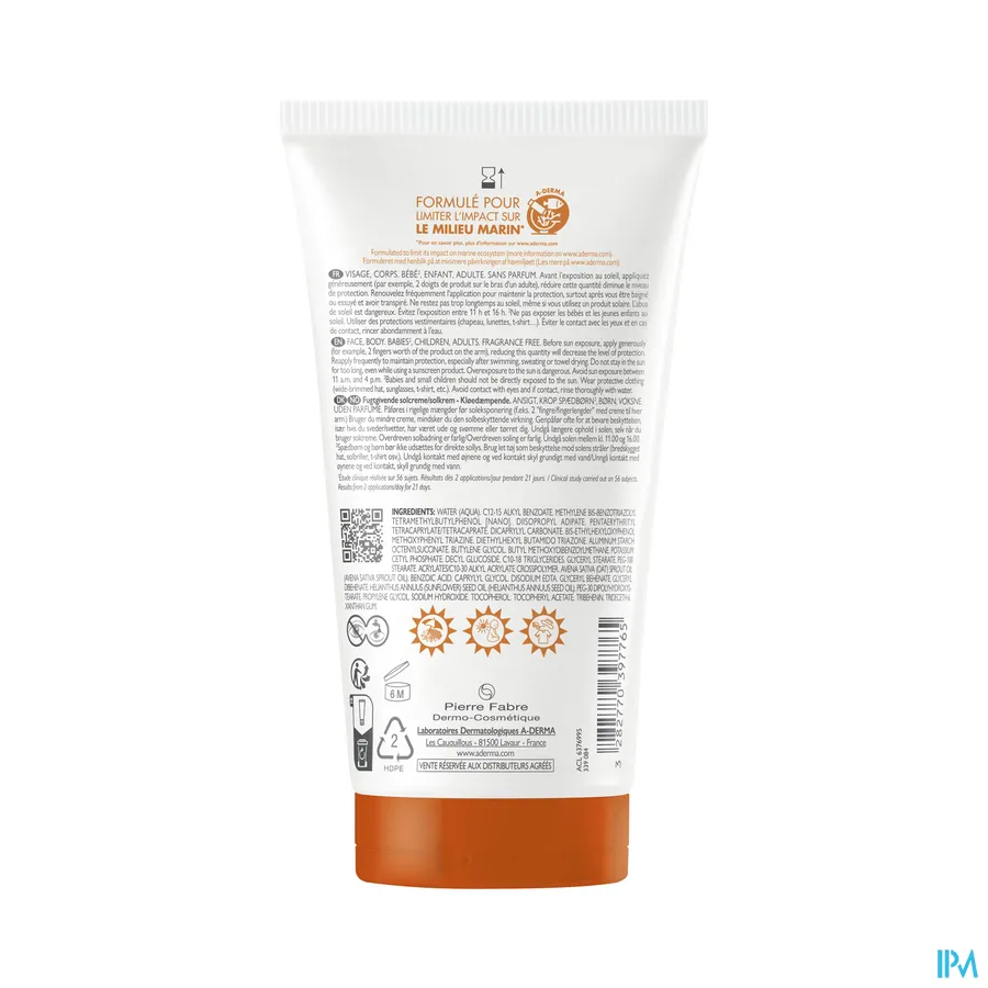 productshot van A-Derma Exomega Control Emolliërende Zonnecrème SPF 50+ 150 ml