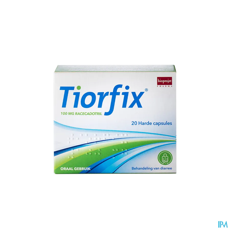 packshot van Tiorfix voor Behandeling van Diarree bij Volwassenen 20 Capsules