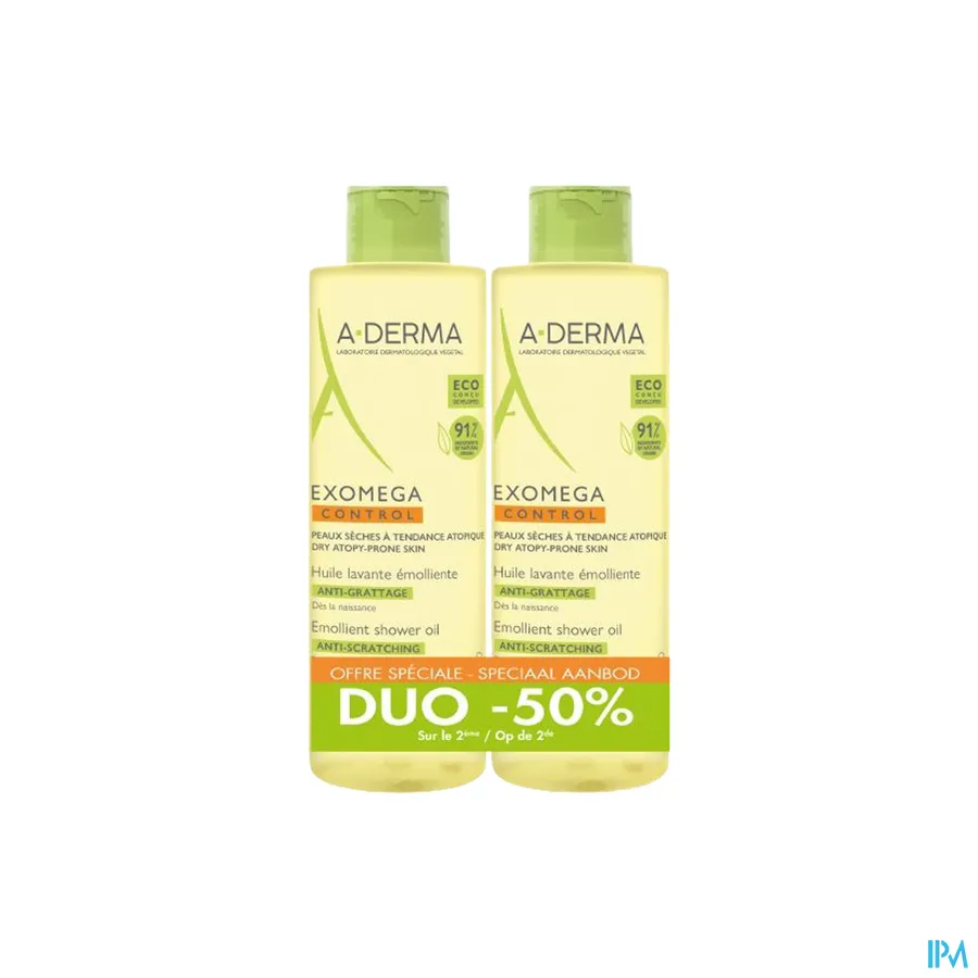 packshot van Aderma Exomega Control Olie Promo -50% 2 x 500 ml
