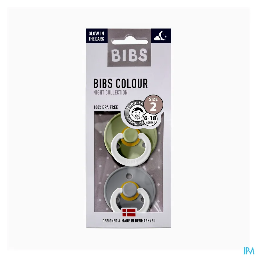 packshot van Bibs Fopspeen Duo Night Sage/Cloud 6-18 2 stuks