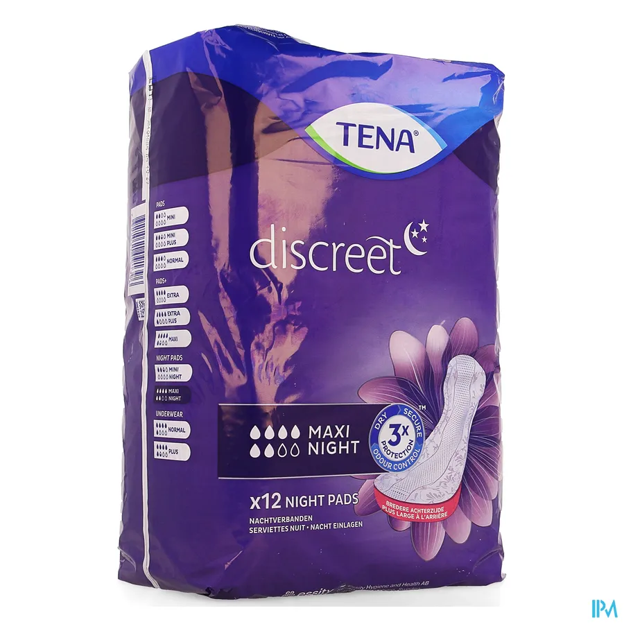 packshot van TENA Discreet Protect+ Maxi Night 12 stuks