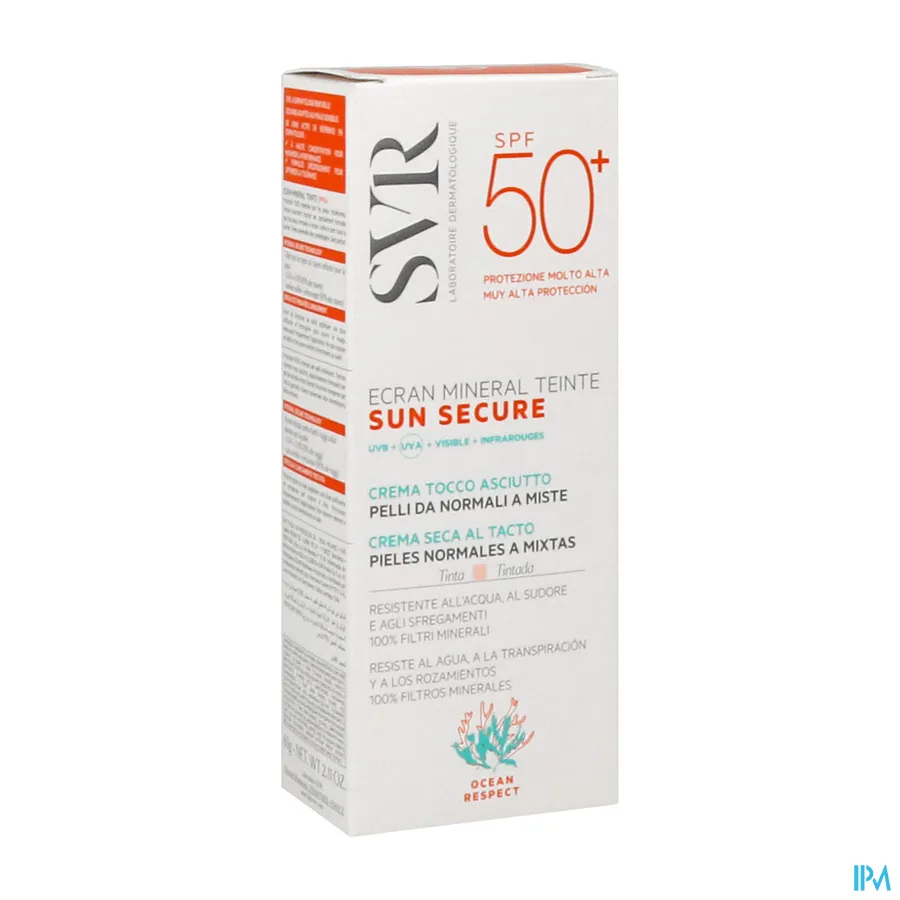packshot van SVR Sun Secure Minerale Getinte Crème SPF 50+ Normale Huid 60 ml