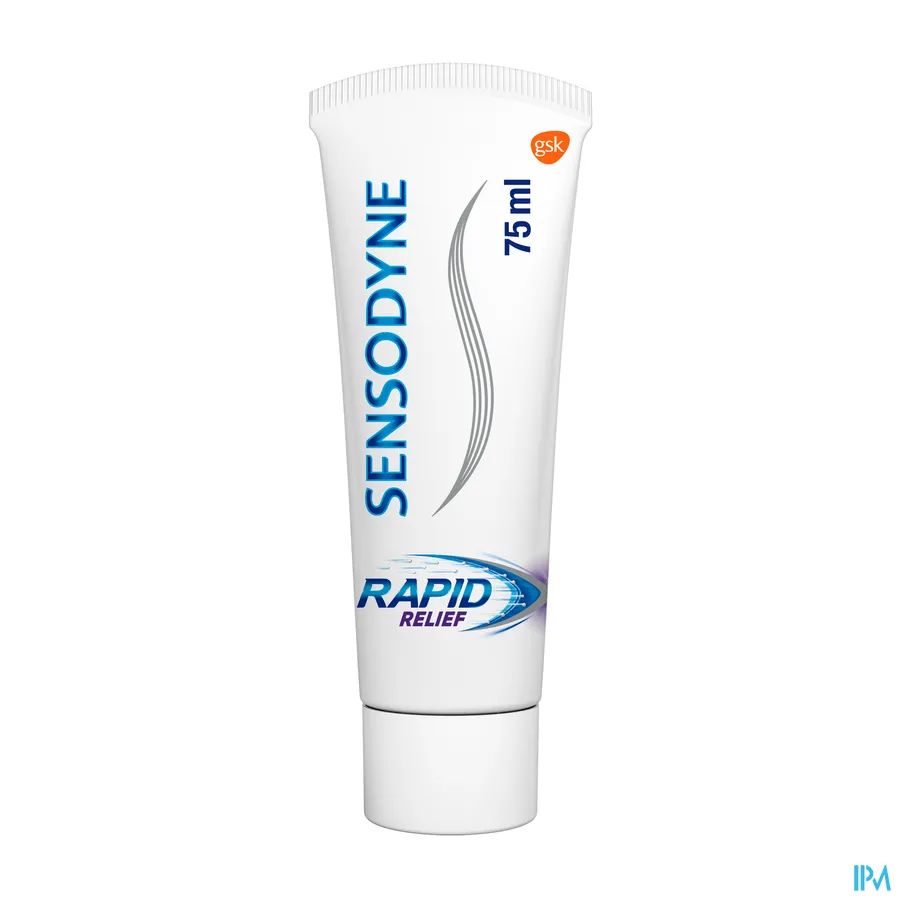 productshot van Sensodyne Tandpasta Rapid Relief voor Snelle Verlichting en Langdurige Bescherming van Gevoelige Tanden 75 ml