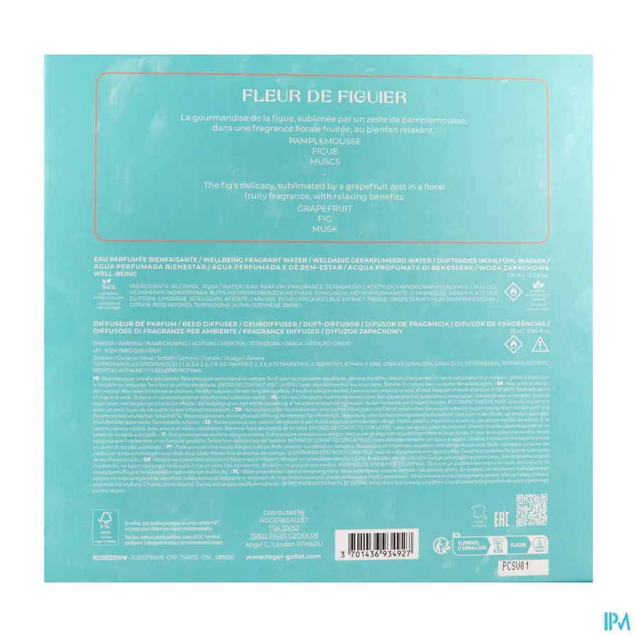 packshot van Roger & Gallet Geparfumeerd Water + Geurstokjes Geschenkset Fleur de Figuier