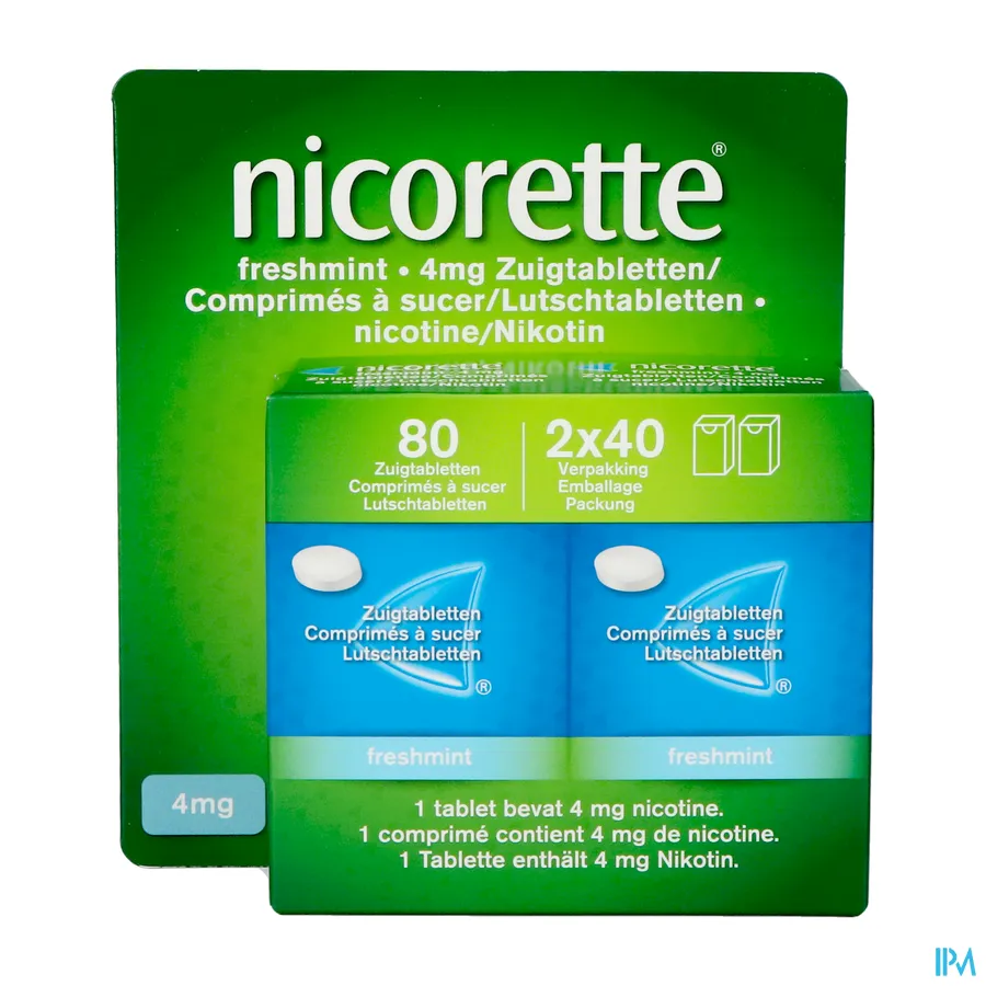 packshot van Nicorette Freshmint Zuigtabletten 4 mg 2 x 40 Stuks