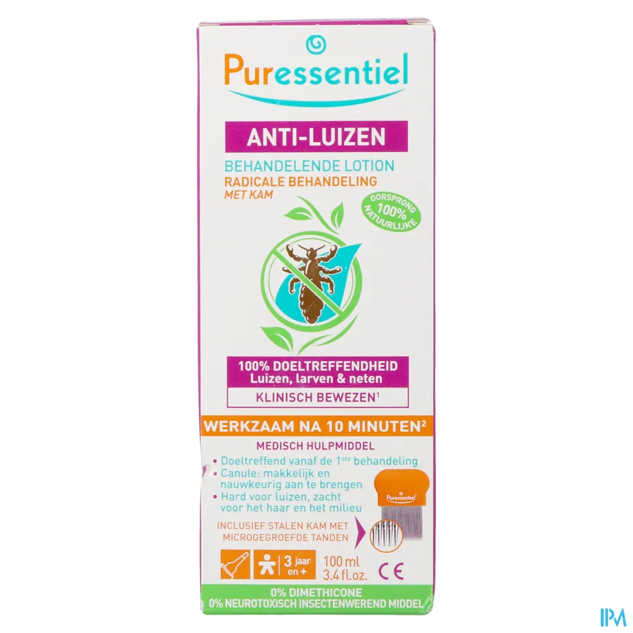 packshot van Puressentiel Anti-Luizen Lotion met Luizenkam 100 ml + 1 stuk