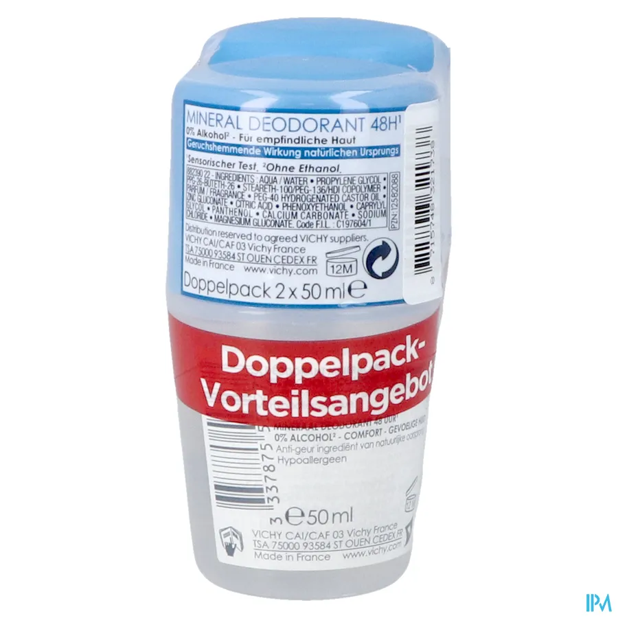 packshot van Vichy Mineraal Deodorant Roller Duo Promo* 2 x 50 ml