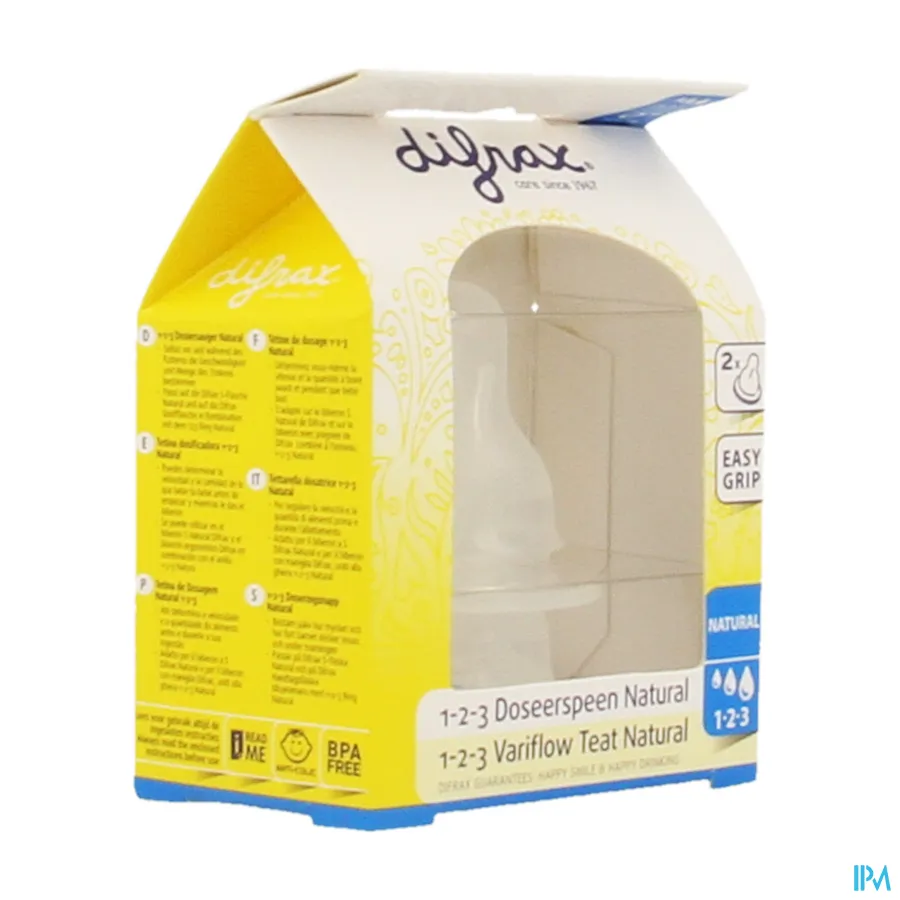 packshot van Difrax 1-2-3 Doseerspeen Natural 2 stuks