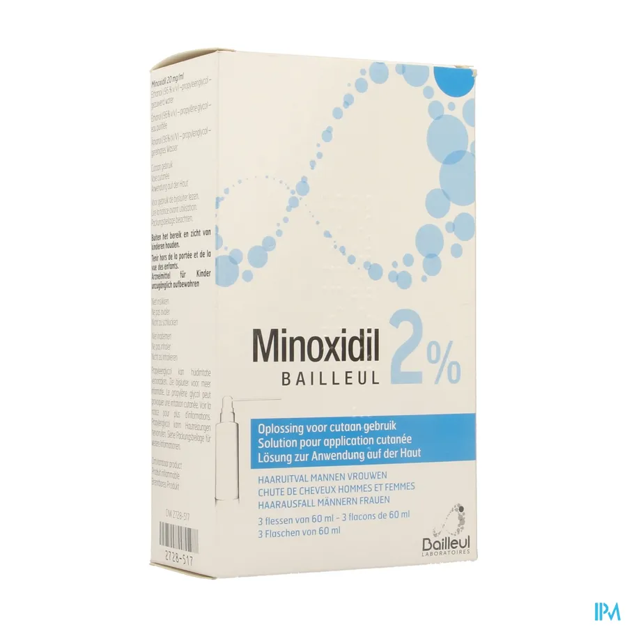 packshot van Minoxidil 2% 3 x 60ml