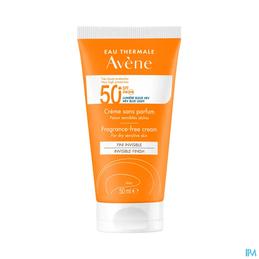 packshot van Avène Zonnecrème Onzichtbare Finish zonder Parfum SPF 50+ 50 ml