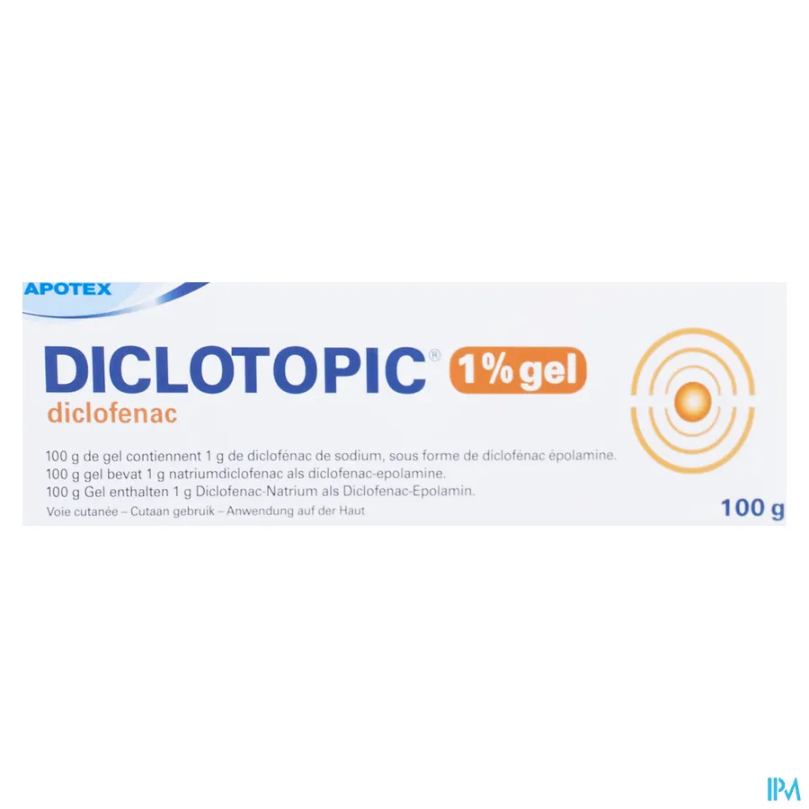 packshot van Diclotopic 1% Gel voor Verlichting van Pijn en Ontsteking Tube 100 g