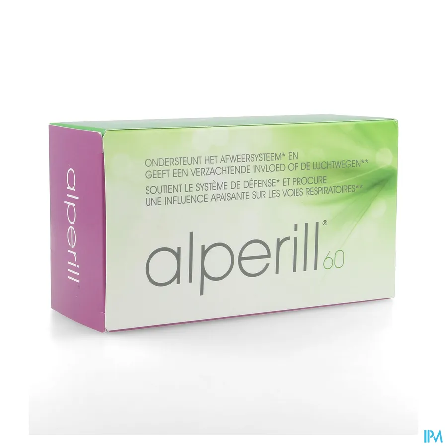 packshot van Alperill voor Ondersteuning van het Afweersysteem en voor een Verzachtende Invloed op de Luchtwegen 60 Softgels