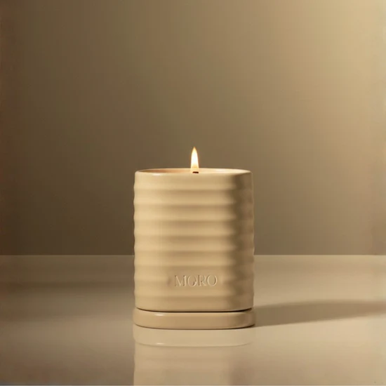 Moro Candle Starterkit | Santal & Violet | Soft sand ceramic candle 220g