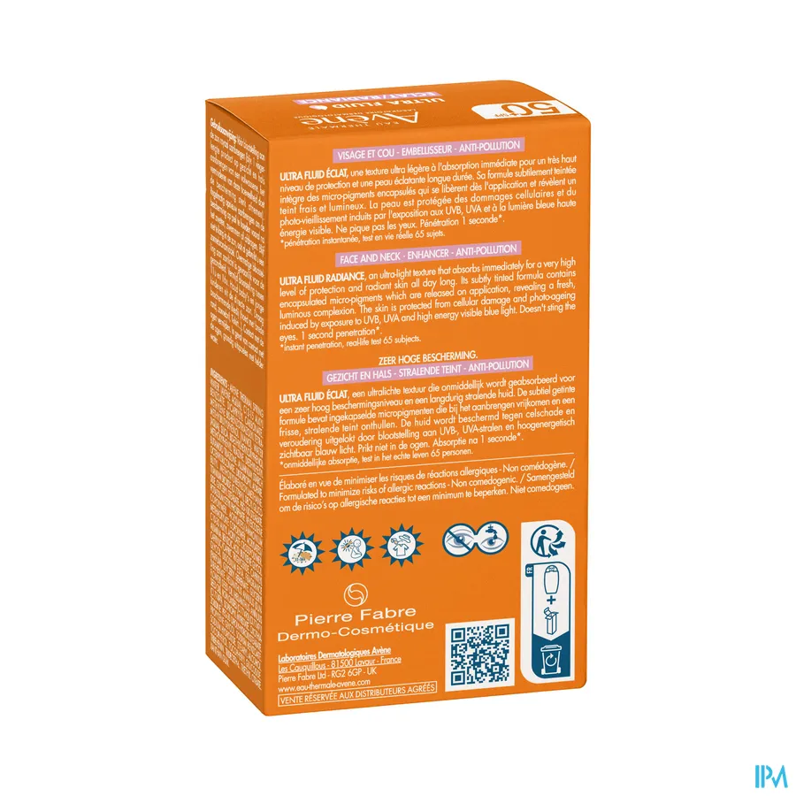 packshot van Avène Ultra Fluid Radiance SPF 50+ 50 ml