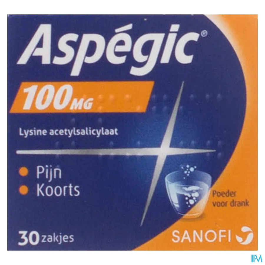 packshot van Aspégic 100 mg bij Pijn en Koorts 30 Zakjes