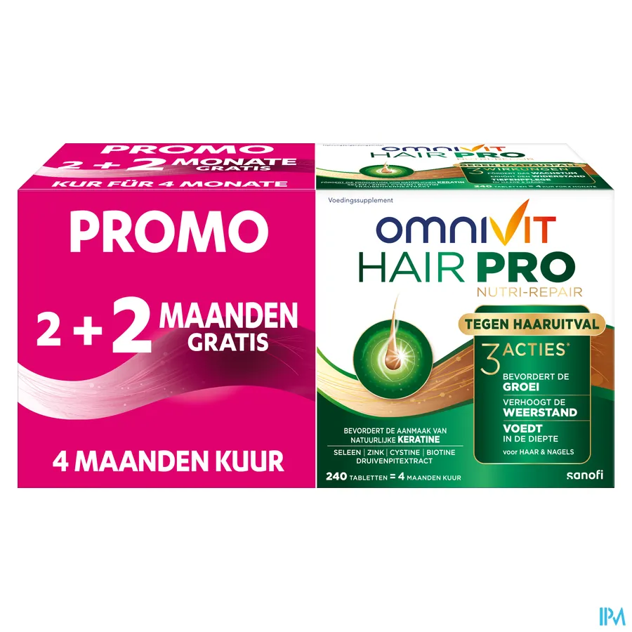 packshot van Omnivit Hair Pro Tegen Haaruitval 240 Tabletten (PROMO 2+2 Maanden Gratis!)