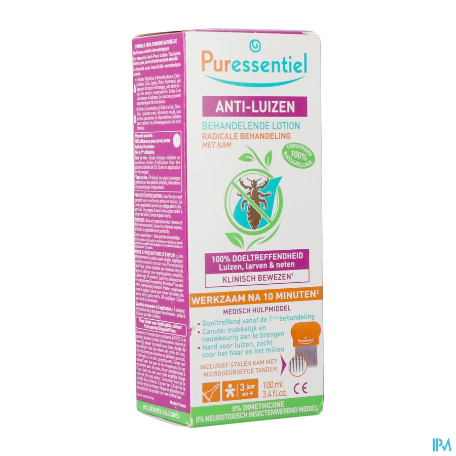 packshot van Puressentiel Anti-Luizen Lotion met Luizenkam 100 ml + 1 stuk