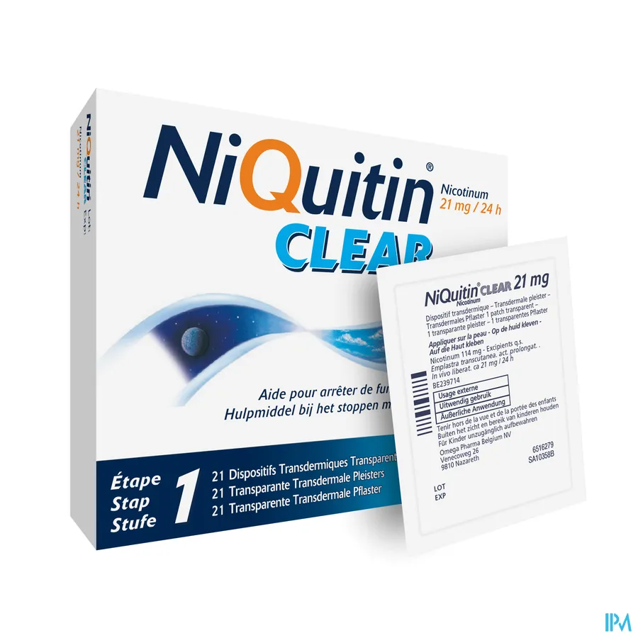 productshot van Niquitin clear patches 21mg 21 pleisters