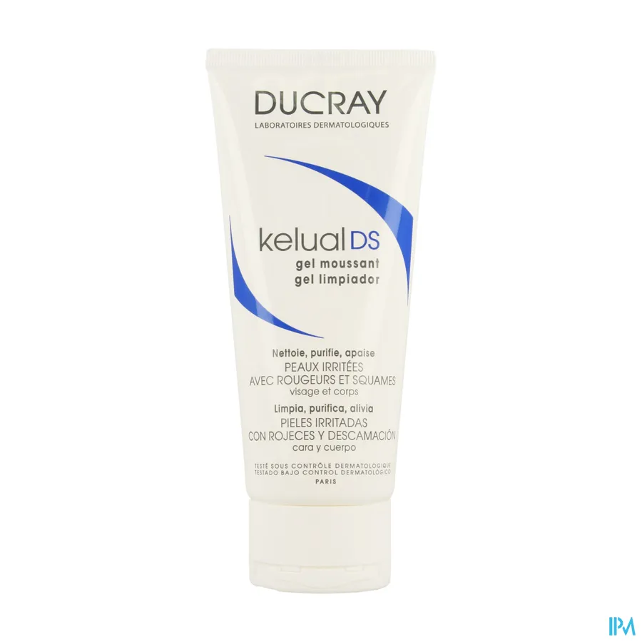packshot van Ducray Kelual DS Schuimende Gel tegen Schilfers op Gelaat en Lichaam Tube 200 ml