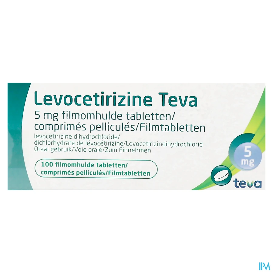 packshot van Levocetirizine Teva 5 mg 100 Tabletten