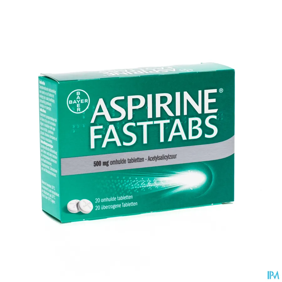 packshot van Aspirine Fasttabs 500mg 20 tabletten