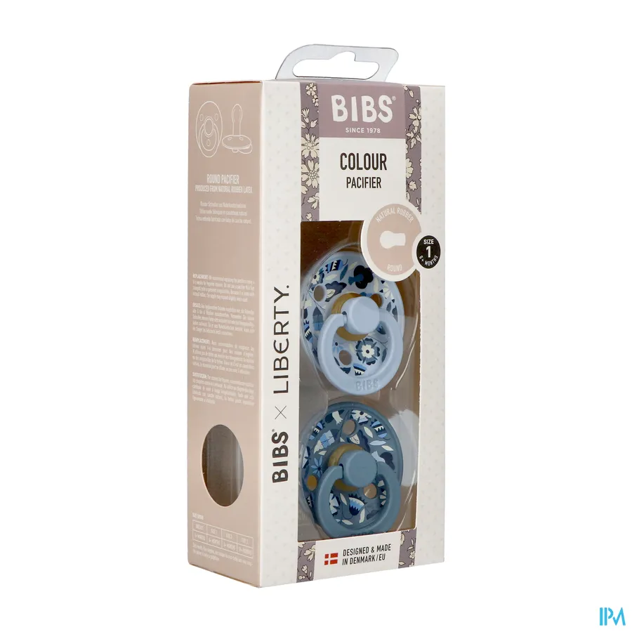 packshot van Bibs 1 Fopspeen Duo Liberty Garden Bobo Blue 2
