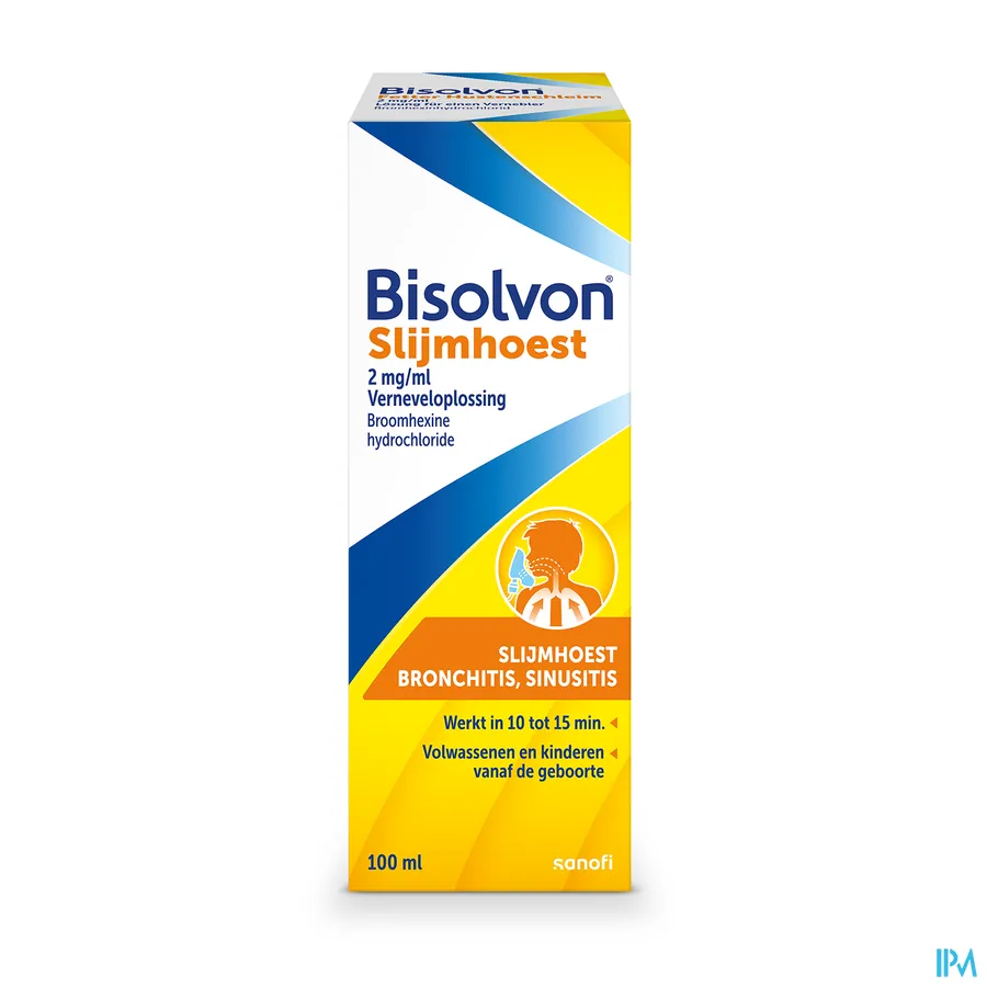 packshot van Bisolvon Verneveloplossing 0,2% voor Diepzittende Hoest, Maakt de Luchtwegen Vrij 100 ml