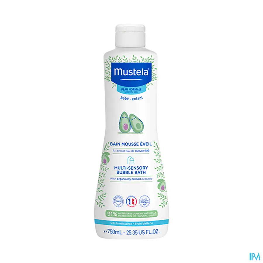 packshot van Mustela Baby en Kind Tonisch Badschuim voor Zachte Reiniging en Ontwaking van de Zintuigen voor Normale Huid 750 ml