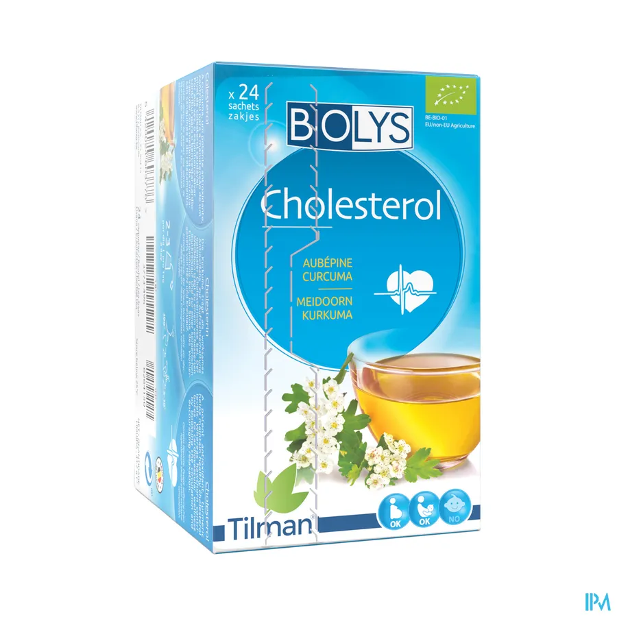 packshot van Tilman Biolys Cholesterol Meidoorn-Kurkuma 24 zakjes