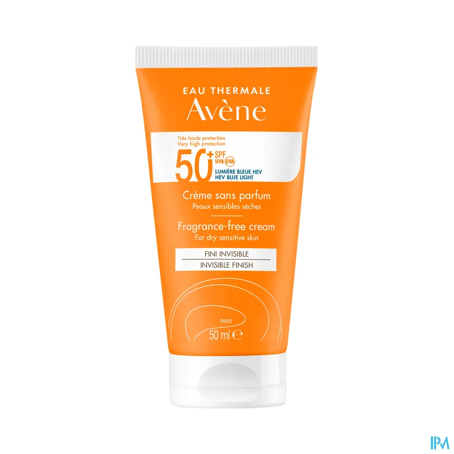 packshot van Avène Zonnecrème Onzichtbare Finish zonder Parfum SPF 50+ 50 ml