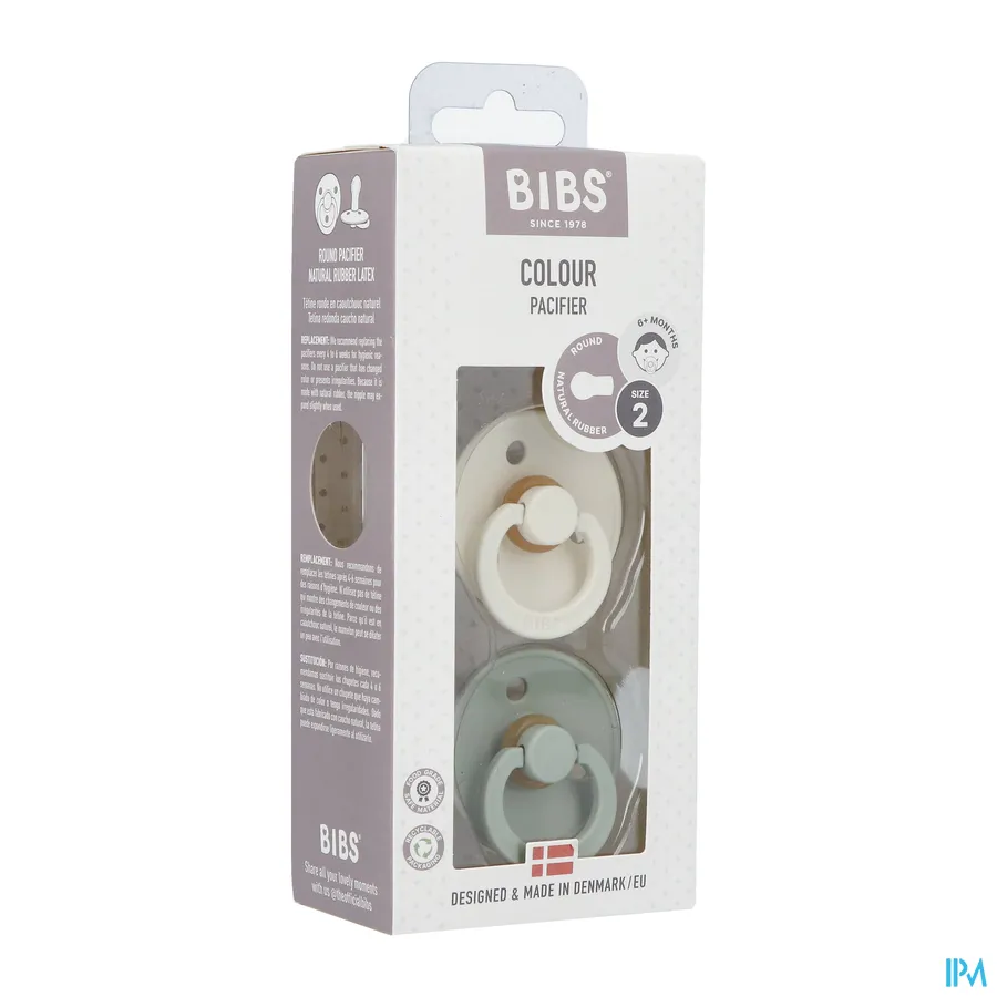 packshot van Bibs Fopspeen Duo Sage/Ivory 6-18 2 stuks