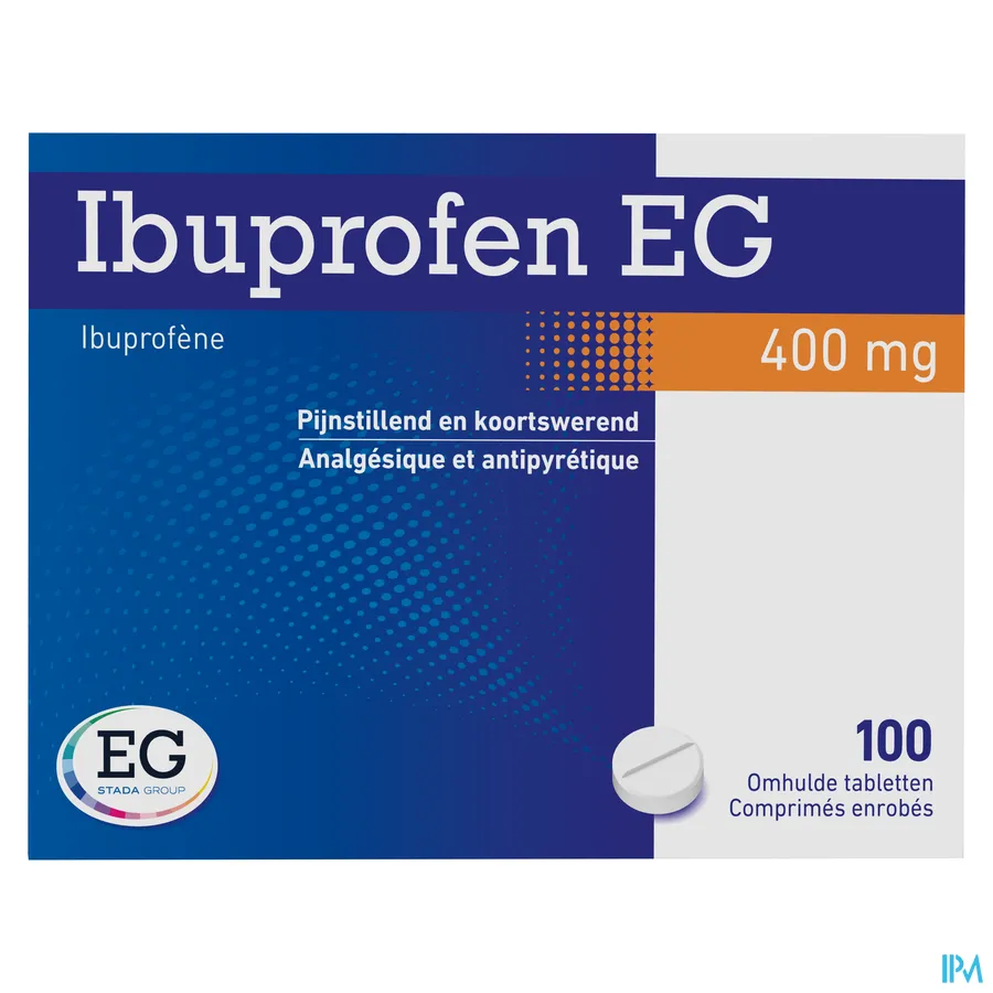 packshot van Ibuprofen EG 400 mg 100 tabletten