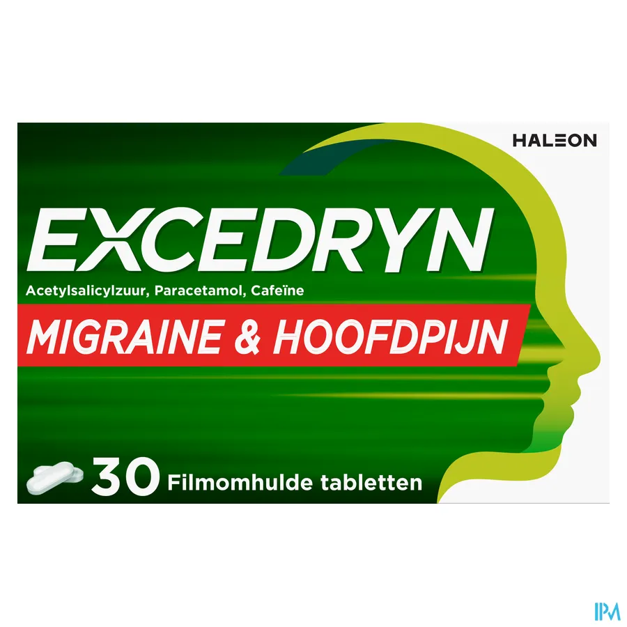 packshot van Excedryn voor Acute Behandeling van Migraineaanvallen met of zonder Aura en Hoofdpijn 30Tabletten