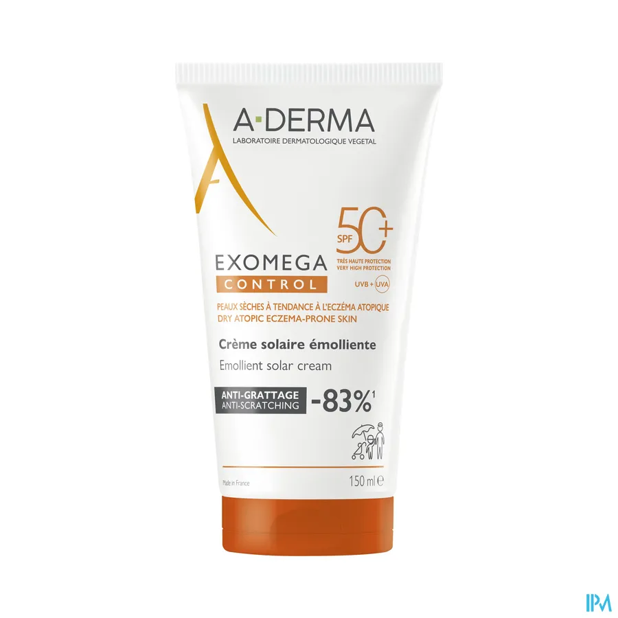 productshot van A-Derma Exomega Control Emolliërende Zonnecrème SPF 50+ 150 ml