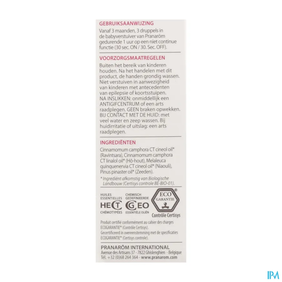 packshot van Pranarom PranaBB Verstuiving Gezuiverde Lucht 10 ml