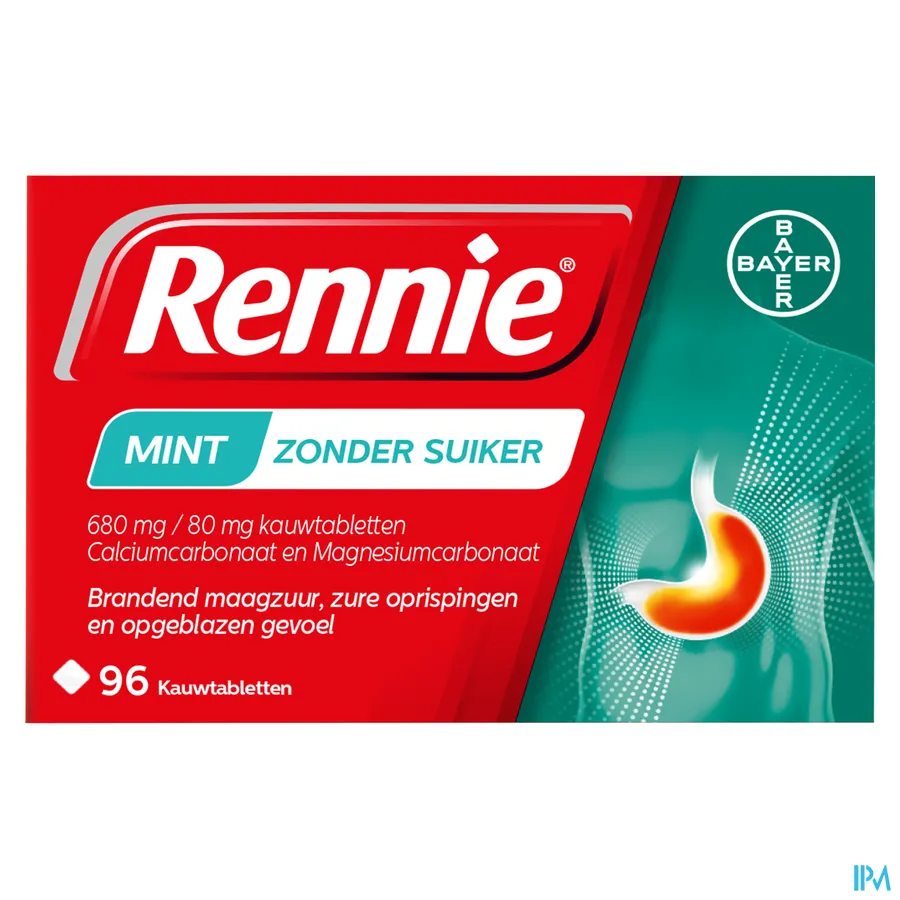 packshot van Rennie Mint zonder Suiker 680 mg/80 mg 96 kauwtabletten