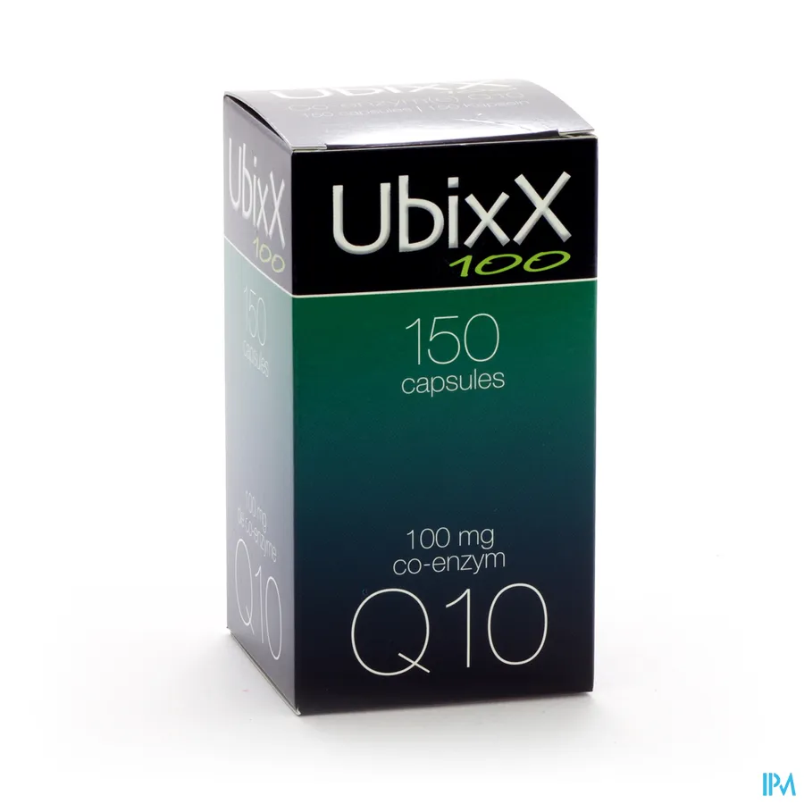 packshot van UbixX 100 met 100 mg Co-Enzym Q10 150 Capsules