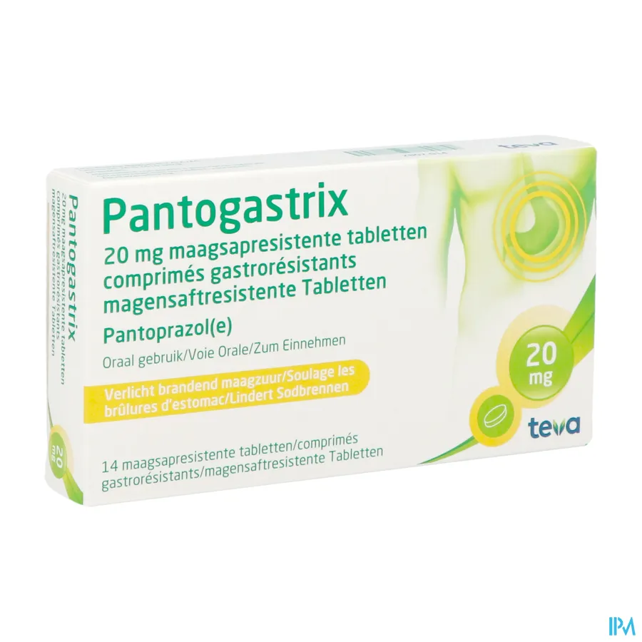 packshot van Pantogastrix bij Zure Oprispingen en Brandend Maagzuur met 20 mg Pantoprazole 14 Tabletten