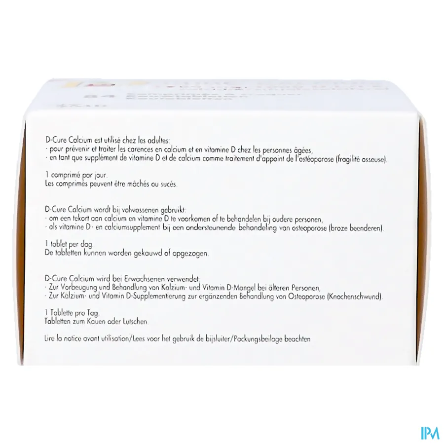 packshot van D-Cure 1000 mg Calcium en 1000 IE Cholecalciferol 84 Kauwtabletten