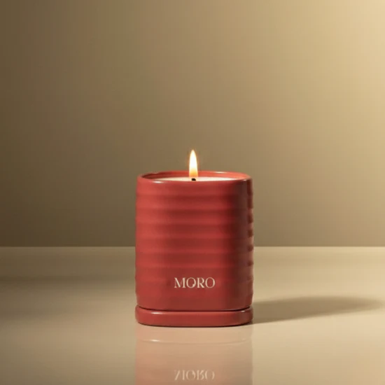 Moro Candle Starterkit | Tonka Bean & Rose | Bold burgundy ceramic candle 220g