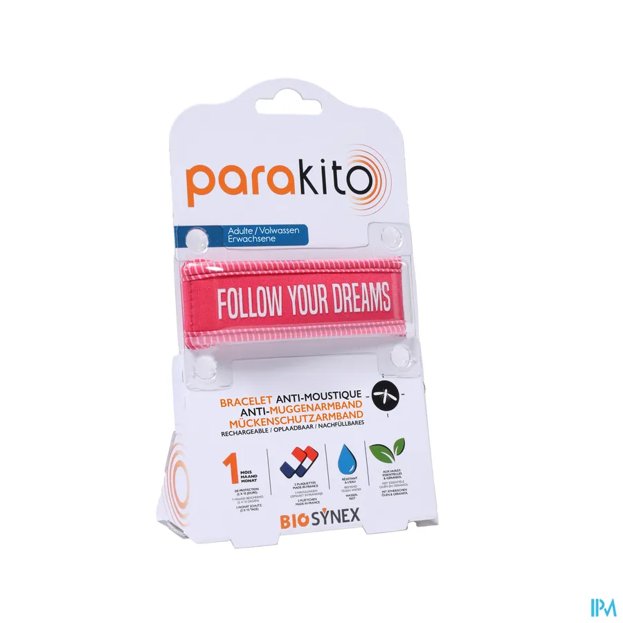 packshot van Parakito Volwassenen Anti-Muggenarmband Fuchsia - Follow Your Dreams
