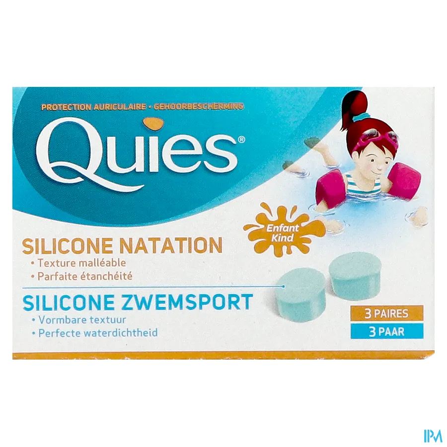 packshot van Quies Gehoorbescherming voor Zwemsport Silicone Oordopjes voor Kinderen 3 Paar
