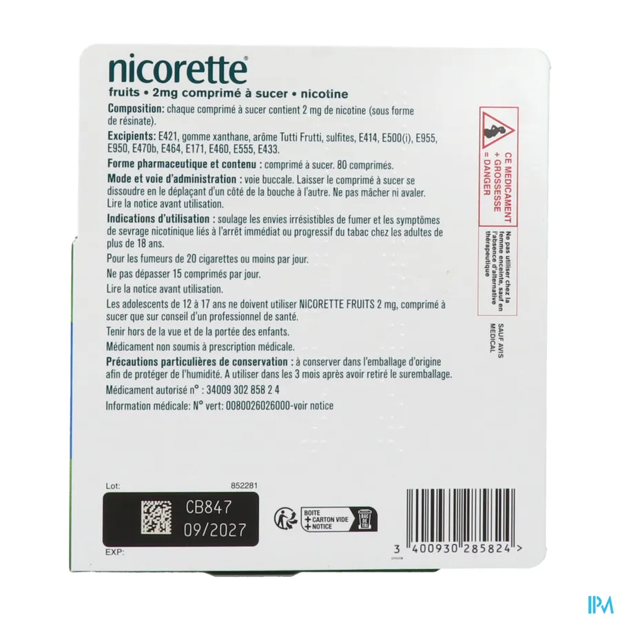 packshot van Nicorette Fruits 2 mg 2 x 40 zuigtabletten