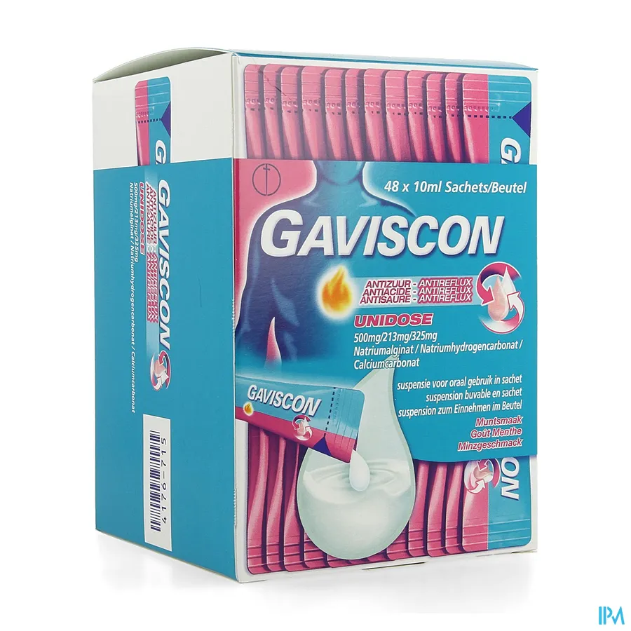 packshot van Gaviscon Antizuur-Antireflux Unidose Zakjes met Muntsmaak 48 x 10 ml